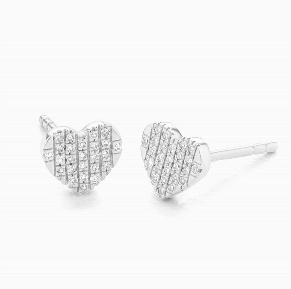 NEW ELLA STEIN women's all heart stud earrings in silver
